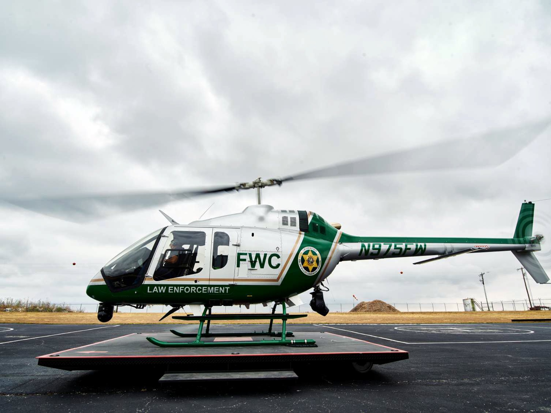  Bell 505 helicopters are each outfitted with an L3/Wescam MX10 imager, Shotover ARS 750 moving map system, MacroBlue monitors and Trakka TLX searchlight.   