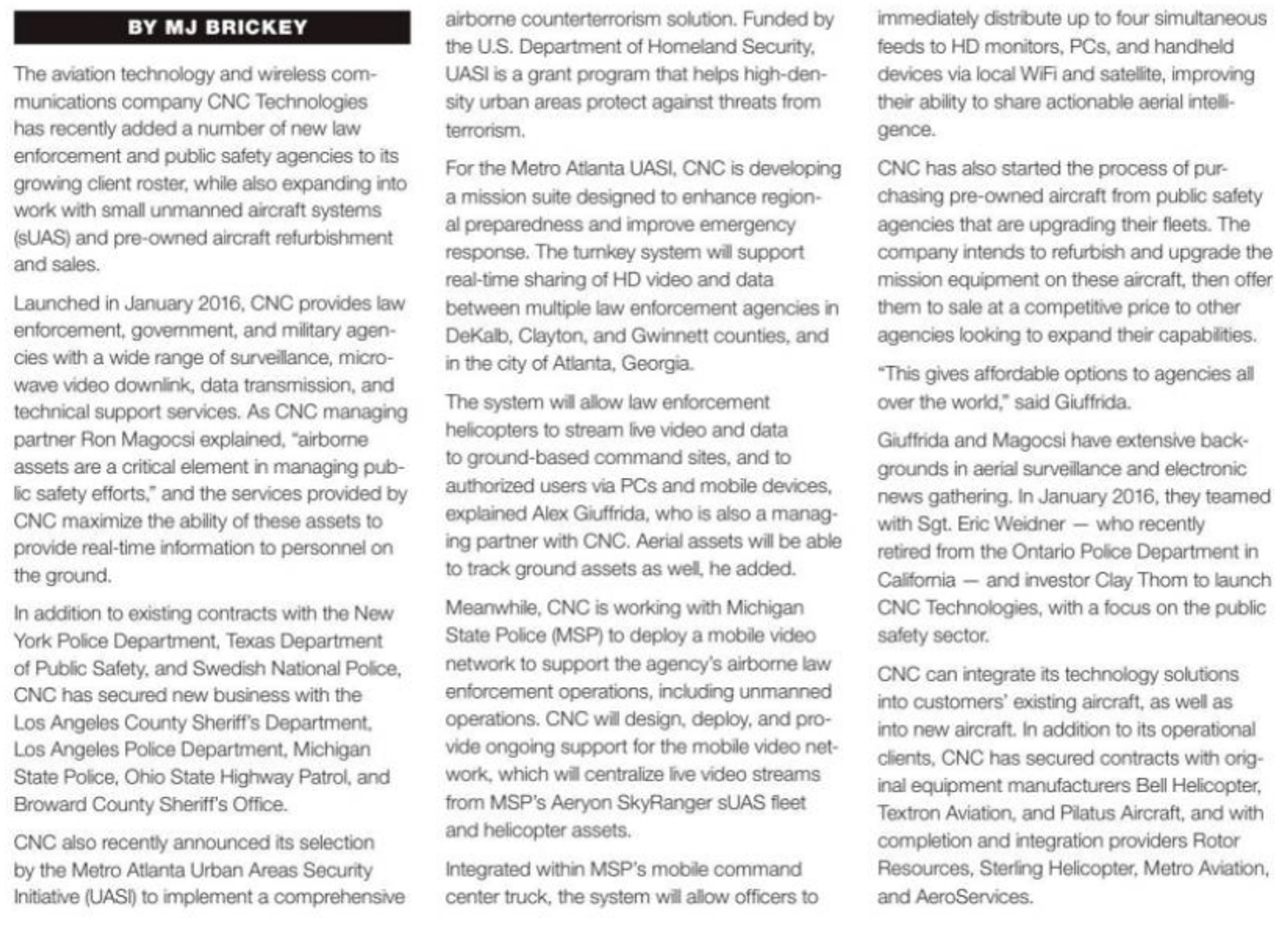 New Customers, Capabilities for CNC Technologies